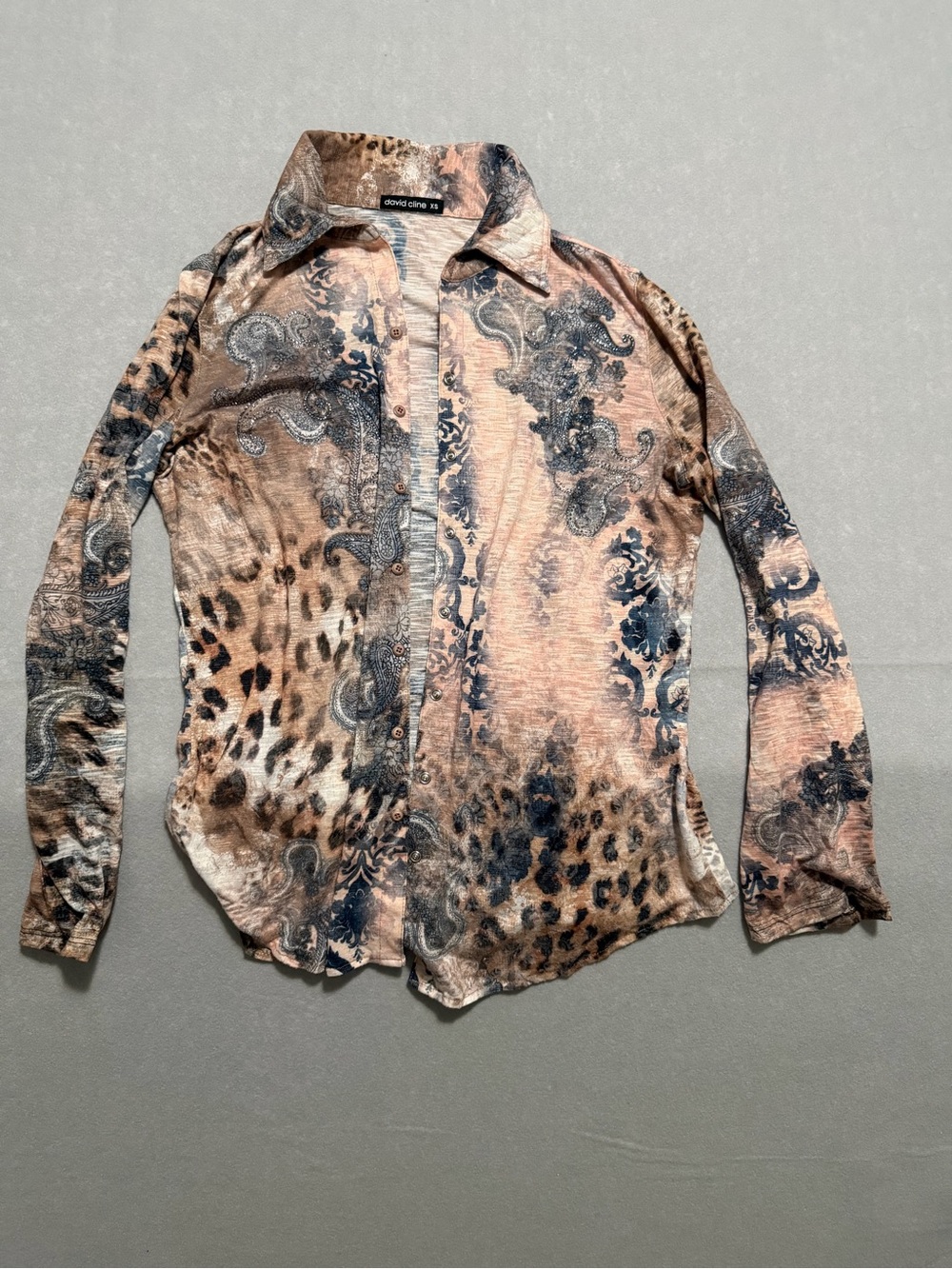David Cline animal leopard & Paisley Print Button-Up Shirt- Roberto cavali vibes